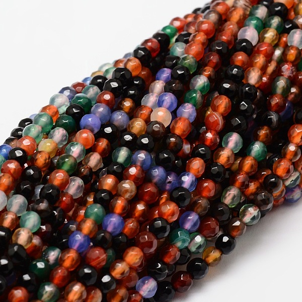 

PandaHall Faceted Natural Agate Round Beads Strands, Dyed, Colorful, 4mm, Hole: 1mm, about 92pcs/strand, 15.3 inch Natural Agate Round