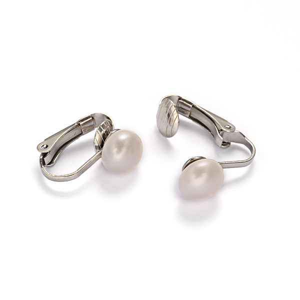 

PandaHall 304 Stainless Steel Freshwater Pearl Clip-on Earrings, Creamy White, 16x4x16mm Pearl