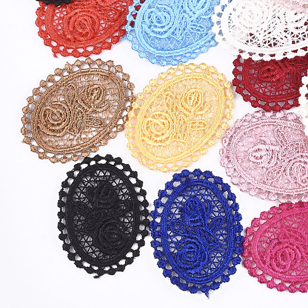

PandaHall Polycotton(Polyester Cotton) Woven Pendant Decorations, Oval with Flower, Mixed Color, 51~52x37~38x1~1.5mm Polycotton Oval..., Multicolor