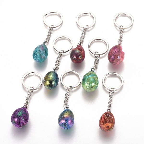 

PandaHall Electroplated Natural Druzy Geode Quartz Keychain, with Iron Chains and Alloy Key Rings, Oval, Egg Stone, For Easter, Platinum..., Multicolor