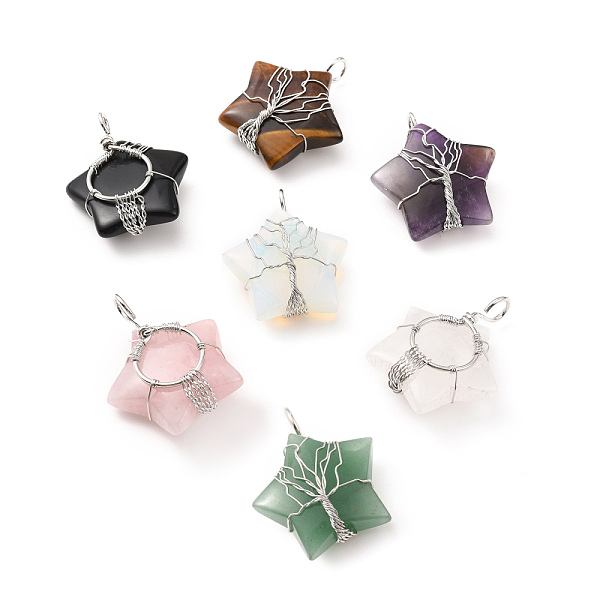 

PandaHall Natural & Synthetic Gemstone Pendants, with Platinum Tone Copper Wire Wrapped, Cadmium Free & Lead Free, Star...