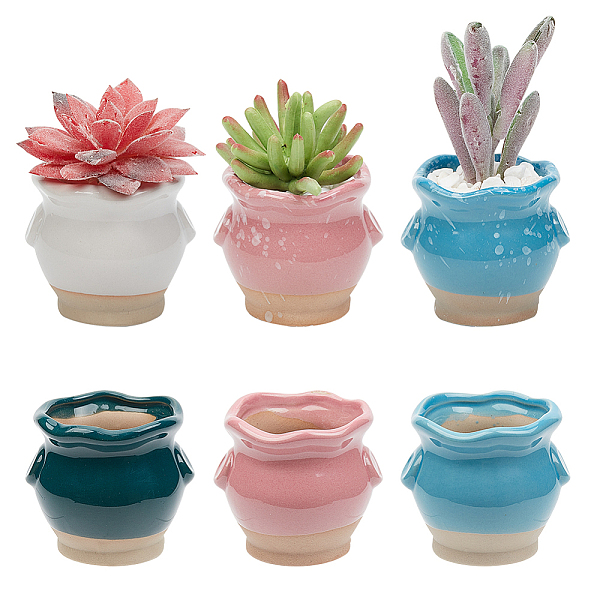 PandaHall 6 Pcs Colorful Ceramic Flower Pots, Thumb Small Flowerpot Mini Succulent Plant Pots with Drainage Hole Ceramic Succulent Planter...