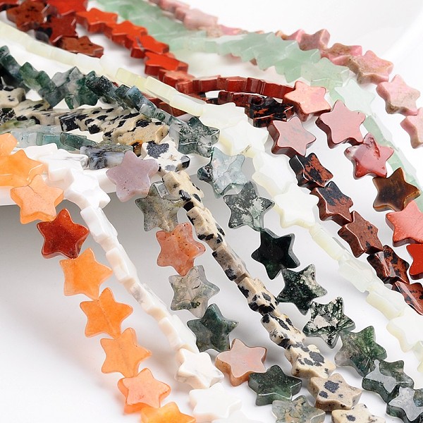 

PandaHall Star Natural & Synthetic Mixed Gemstone Bead Strands, 10x2.8mm, Hole: 1mm, about 45pcs/strand, 15.74 inch Mixed Stone Star