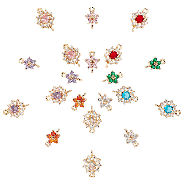 

PandaHall SUNNYCLUE Transparent Glass Links Connectors, with Brass Findings and Rhinestone, Faceted, Flower, Mixed Color, 20pcs/box..., Multicolor