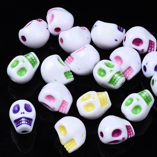 

PandaHall Opaque White Acrylic Beads, Craft Style, Skull, Mixed Color, 9.5x7.5x8mm, Hole: 1.8mm, about 1300pcs/500g Acrylic Skull Multicolor