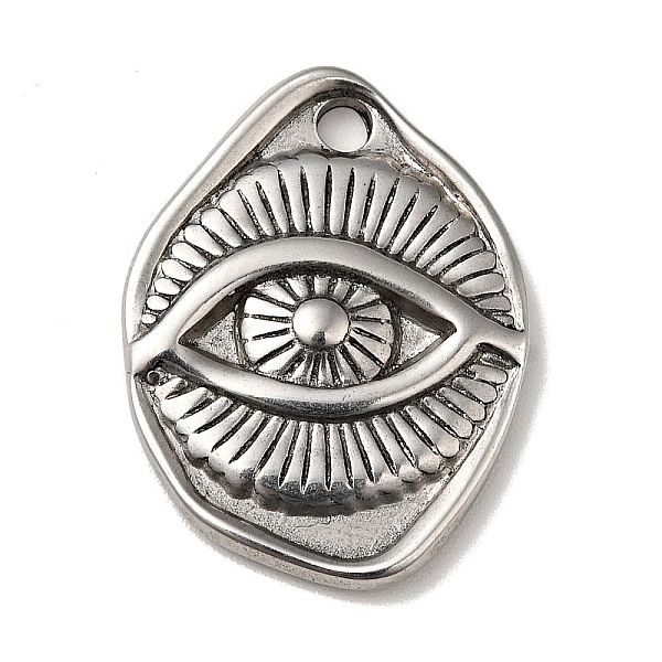 

PandaHall 304 Stainless Steel Pendants, Oval with Eye Pattern Charms, Antique Silver, 23x18x3mm, Hole: 2.5mm 304 Stainless Steel Oval
