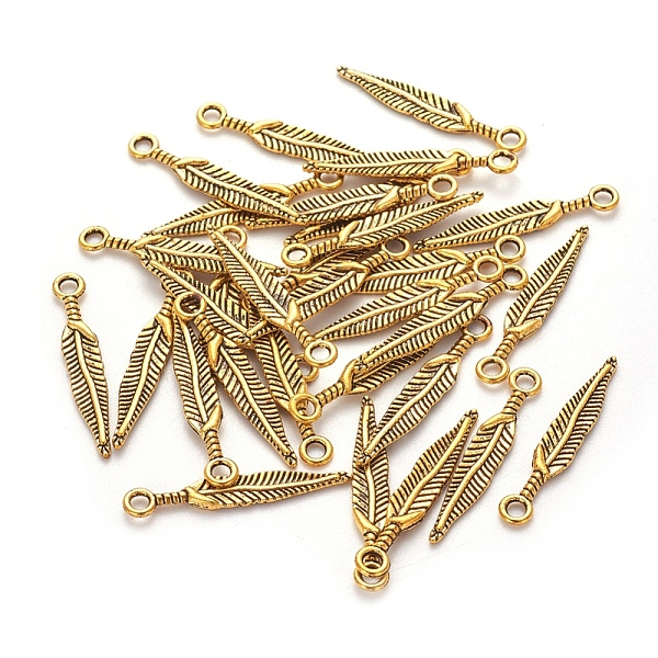 

PandaHall Tibetan Style Alloy Pendants, Lead Free & Cadmium Free & Nickel Free, Feather, Antique Golden, about 5mm wide, 29mm long, hole...