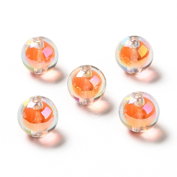 

PandaHall Two Tone UV Plating Rainbow Iridescent Acrylic Beads, Round, Orange, 15~15.5x15.5~16mm, Hole: 3~3.1mm Acrylic Round Orange