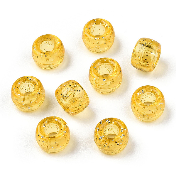 

PandaHall Transparent Plastic Beads, with Glitter Powder, Barrel, Gold, 9x6mm, Hole: 3.8mm, about 1900pcs/500g Plastic Barrel Gold