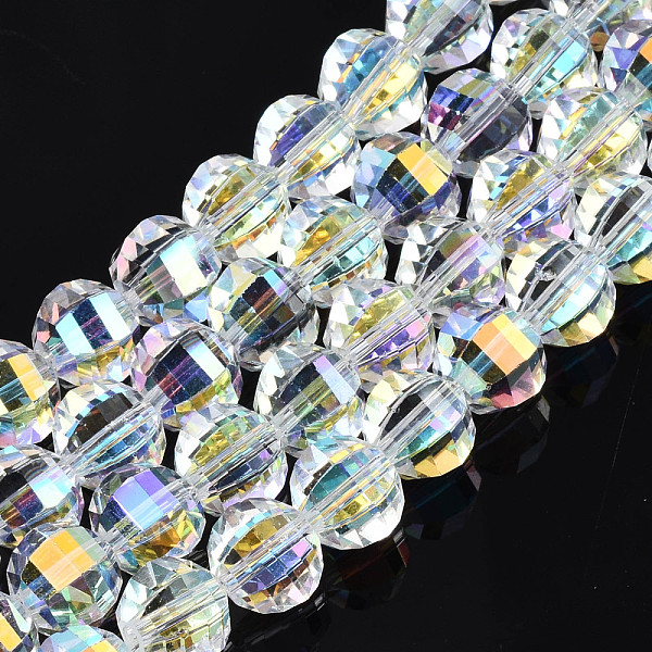 

PandaHall Electroplate Transparent Glass Beads Strands, AB Color Plated, Faceted, Round, Clear AB, 9.5x8.5mm, Hole: 1.5mm, about..., White