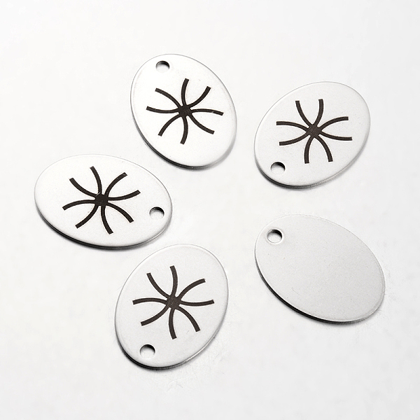 

PandaHall Spray Painted Stainless Steel Pendants, Oval with Pattern, Stainless Steel Color, 30x22x1mm, Hole: 3mm Stainless Steel Oval