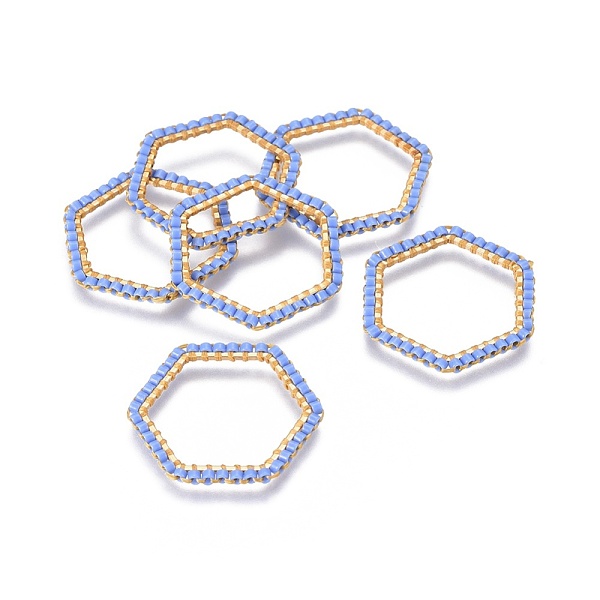 

PandaHall MIYUKI & TOHO Handmade Japanese Seed Beads, with 304 Stainless Steel Link Rings, Loom Pattern, Hexagon, Golden, Cornflower Blue...