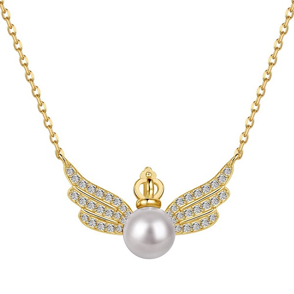 

PandaHall 925 Sterling Silver Pendant Necklaces, Micro Pave Clear Cubic Zirconia and Shell Bead, Wings, Real 18K Gold Plated, 15.79 inch...