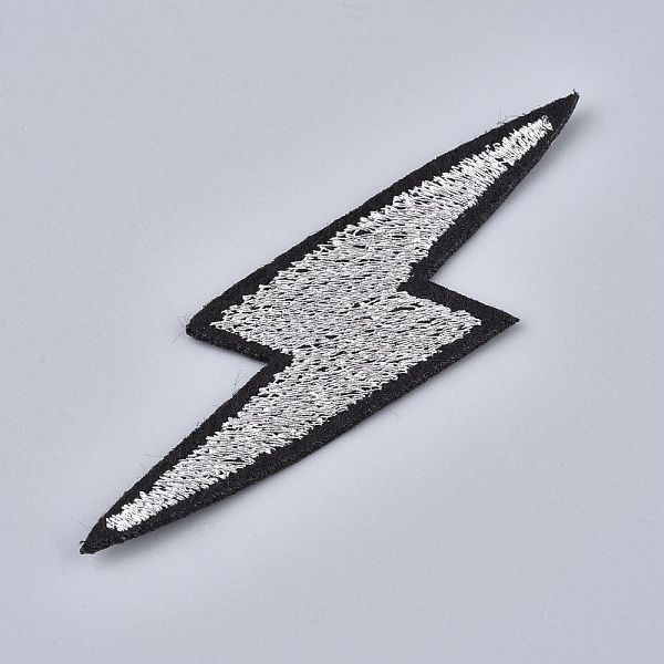 PandaHall Computerized Embroidery Cloth Iron on/Sew on Patches, Costume Accessories, Lightning, Silver, 71x20x1.5mm Cloth Lightning Bolt...