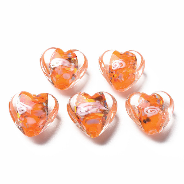 

PandaHall Handmade Lampwork Beads, with Inner Flower, Heart, Orange, 15x15~16x9mm, Hole: 1.2mm Lampwork Heart Orange