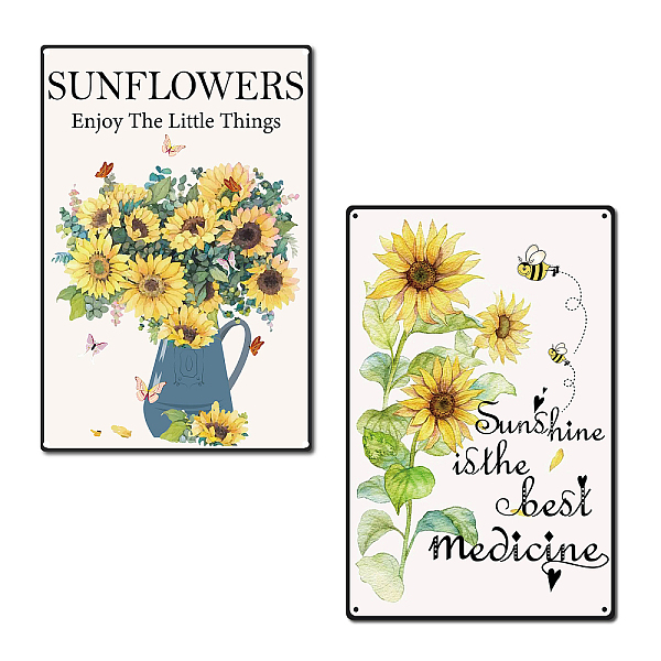

PandaHall CREATCABIN 2Pcs 2 Styles Vintage Metal Tin Sign, Wall Decor for Bars, Restaurants, Cafes Pubs, Sunflower Pattern, 1pc/style...