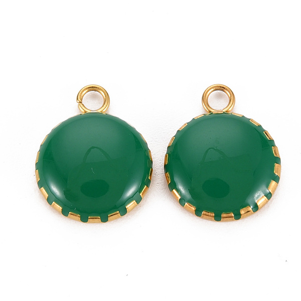

PandaHall 304 Stainless Steel Enamel Charms, Ion Plating(IP), Golden, Flat Round, Green, 13.5x10.5x3mm, Hole: 1.6mm Stainless Steel+Enamel...