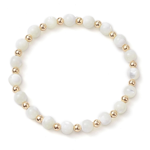 

PandaHall Round Natural Sea Shell Beaded Stretch Bracelets with Brass Beads for Women Men, Seashell Color, Inner Diameter: 2-1/4 inch(5.8cm)...