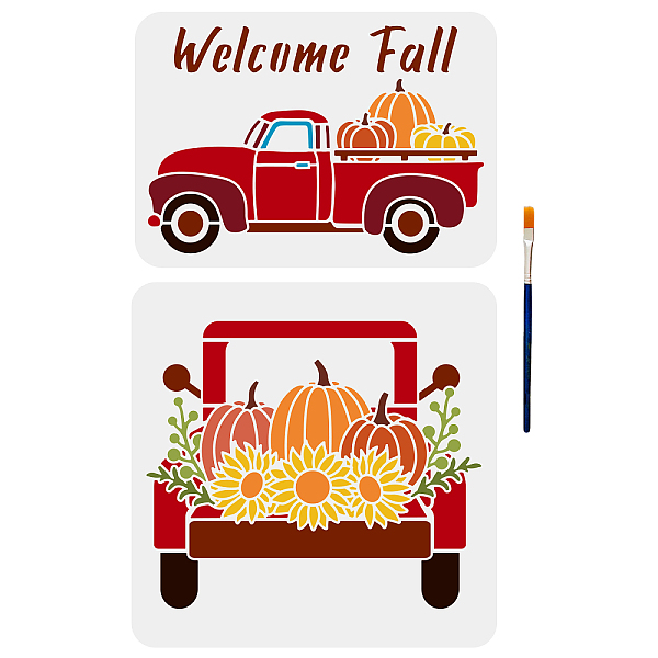 

PandaHall MAYJOYDIY US 2Pcs 2 Styles Autumn PET Hollow Out Drawing Painting Stencils and 1Pc Art Paint Brushes, for DIY Scrapbook, Photo...