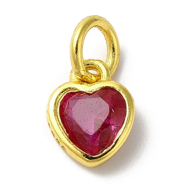 

PandaHall 925 Sterling Silver Birthstone Charms, with Single Cubic Zirconia, Heart, Golden, with Jump Ring, Red, 6x5x2mm, Hole: 2.5mm Cubic...