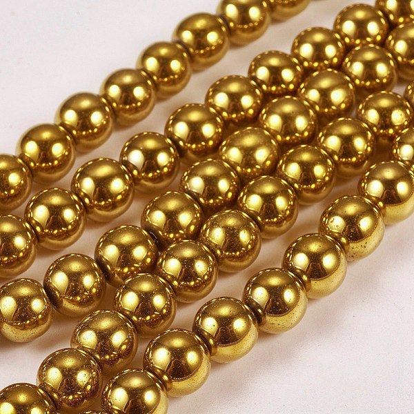 

PandaHall Electroplate Non-magnetic Synthetic Hematite Beads Strands, Round, Grade A, Golden Plated, 8mm, Hole: 1.5mm, about 50pcs/strand...
