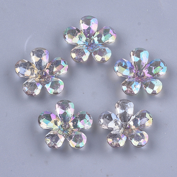 

PandaHall Transparent Acrylic Bead Caps, AB Color, Faceted, 5-Petal, Flower, Slate Gray, 23x22x7mm, Hole: 1.8mm, about 380pcs/500g Acrylic...