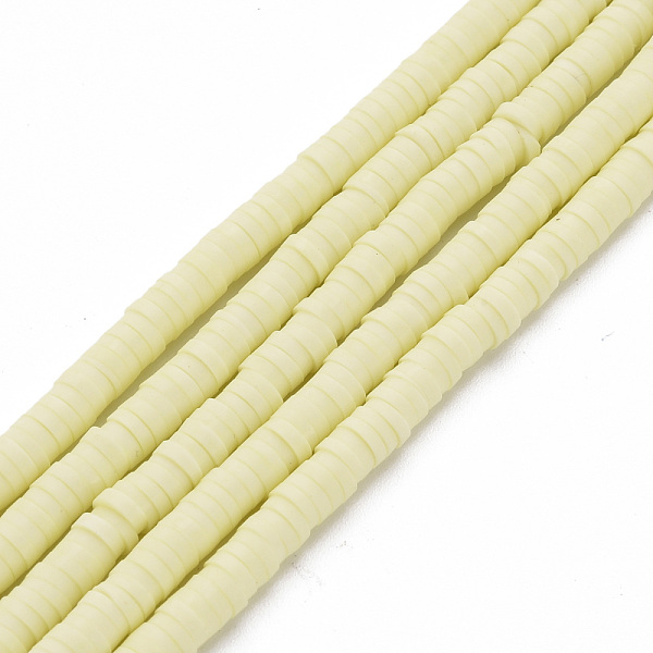 

PandaHall Handmade Polymer Clay Bead Strands, Heishi Beads, Disc/Flat Round, Lemon Chiffon, 4x0.5~1mm, Hole: 1.5mm, about 320~447pcs/strand...