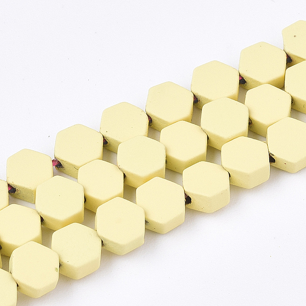 

PandaHall Spray Painted Non-magnetic Synthetic Hematite Beads Strands, Hexagon, Champagne Yellow, 4.5x4x2mm, Hole: 1mm, about 90pcs/strand...