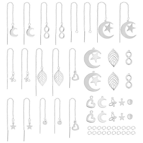 

PandaHall DICOSMETIC 16 Pairs 98mm Stainless Steel Ear Threads Long String Earring Lines Dangle Earring Threads with 32pcs 8 Styles Pendants...