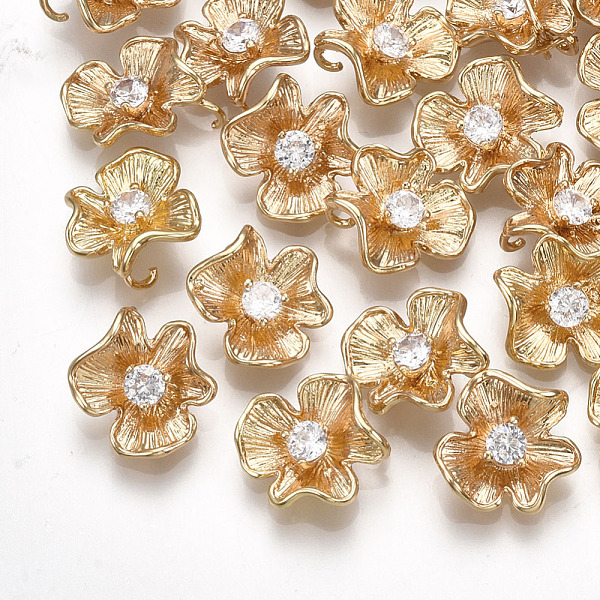 

PandaHall Brass Cubic Zirconia Charms, Flower, Clear, Real 18K Gold Plated, 11.5x10x4.5mm, Hole: 1.5mm Brass+Cubic Zirconia Flower Clear