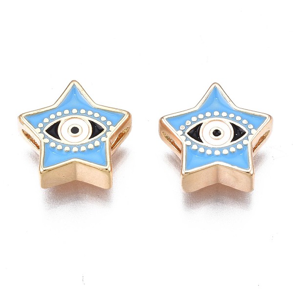 

PandaHall Brass Enamel Beads, Nickel Free, Golden, Star with Evil Eye, Light Sky Blue, 11x11.5x4mm, Hole: 1.2mm Brass+Enamel Star