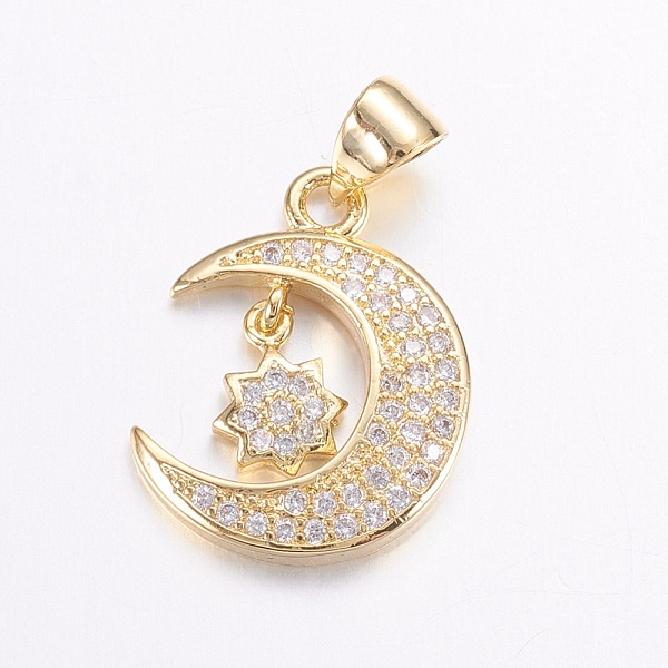

PandaHall Brass Micro Pave Cubic Zirconia Pendants, Long-Lasting Plated, Real 18K Gold Plated, Moon, 18x14x2.5mm, Hole: 3.5x4mm Brass+Cubic..., Clear