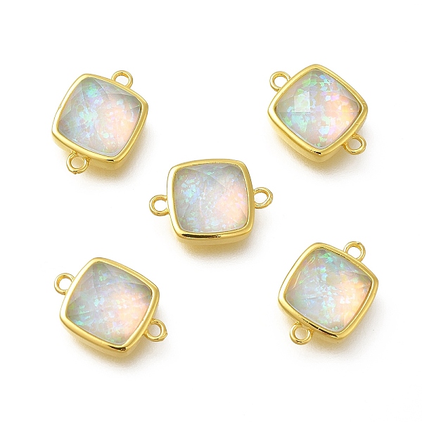 

PandaHall Synthetic Opal Connector Charms, Square Links, with Brass Findings, Golden, 11.5x16.5x5.5mm, Hole: 1.5mm Synthetic Gemstone Square
