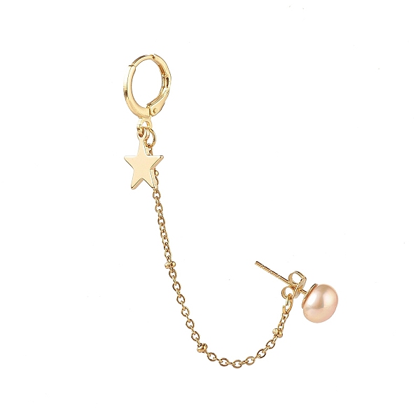 

PandaHall Natural Pearl Brass Crawler Ear Studs Chains, with Hoop Earring and Star Charm, PeachPuff, 85x2mm 304 Stainless Steel Others Brown
