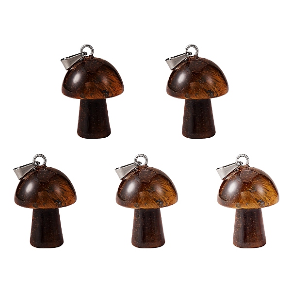 

PandaHall 5Pcs Natural Tiger Eye Pendants, with Stainless Steel Loops, Platinum, Mushroom Shaped, 24x16mm, Hole: 5mm Tiger Eye Mushroom