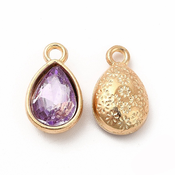 

PandaHall Faceted Glass Rhinestone Pendants, with Golden Tone Zinc Alloy Findings, Teardrop Charms, Lilac, 15x9x5mm, Hole: 2mm Alloy+Glass..., Purple