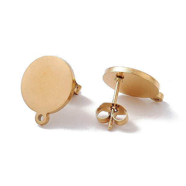 

PandaHall 304 Stainless Steel Stud Earring Findings, with Horizontal Loops, Flat Round, Golden, 14x12mm, Hole: 1mm, Pin: 0.7mm 304 Stainless...