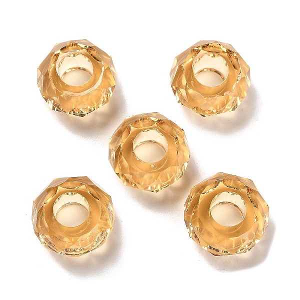 

PandaHall Transparent Resin European Beads, Large Hole Beads, Faceted, Rondelle, Gold, 13.5x8mm, Hole: 5.5mm Resin Rondelle Gold