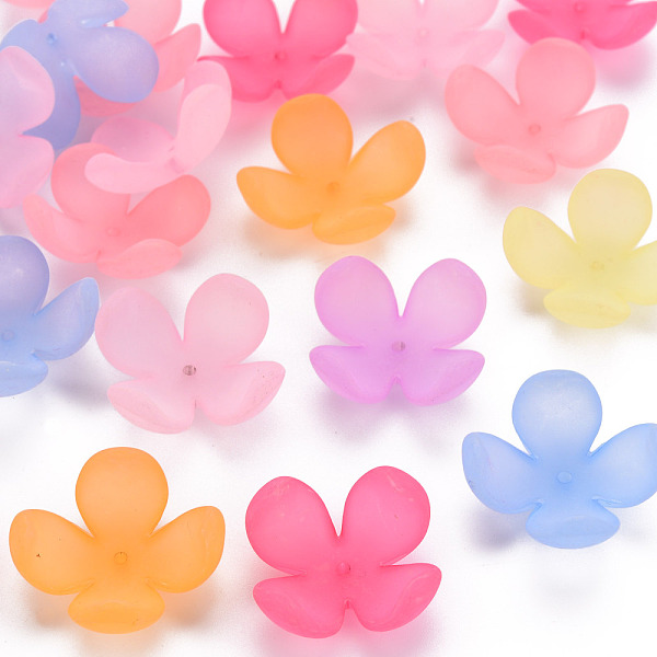 

PandaHall Frosted Acrylic Bead Caps, 4-Petal, Flower, Mixed Color, 27x27x11mm, Hole: 1.8mm, about 276pcs/500g Acrylic Multicolor