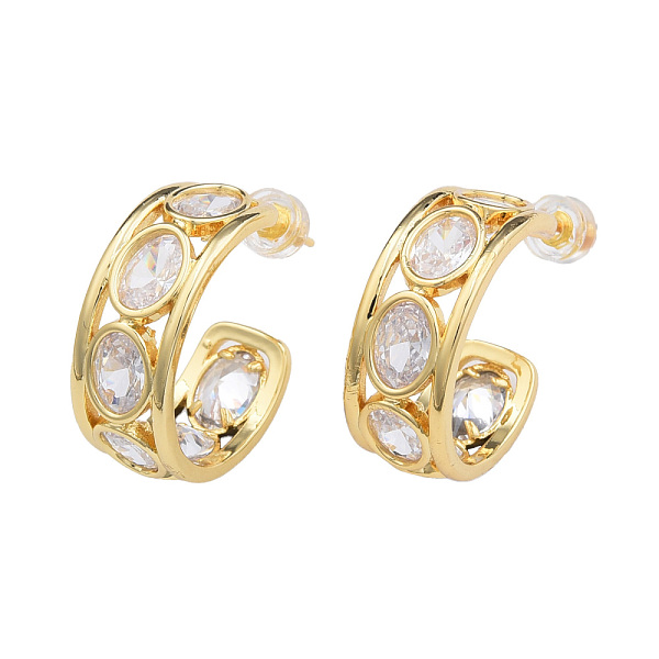 

PandaHall Cubic Zirconia Oval Half Hoop Earrings, Golden Brass C-shape Stud Earrings for Women, Nickel Free, Clear, 23x23mm, Pin: 0.7mm...