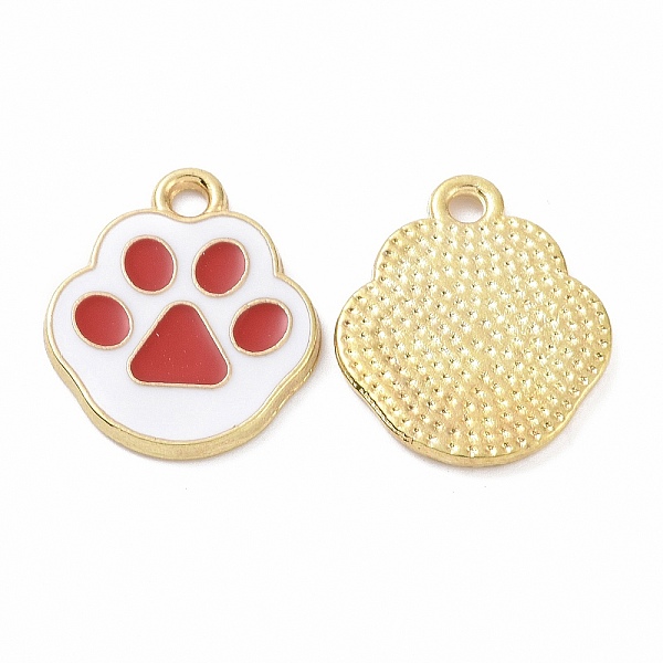 PandaHall Alloy Enamel Pendants, Cat Paw Print Charm, Golden, Red, 17.5x15x1mm, Hole: 1.8mm Alloy+Enamel Palm Red