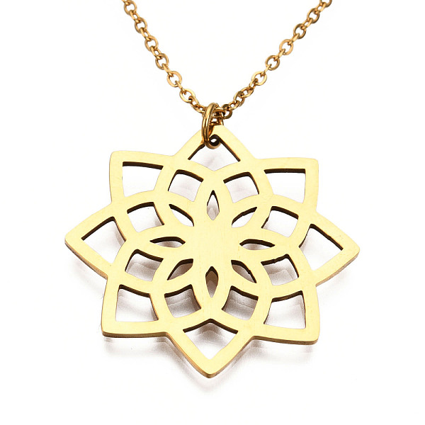 

PandaHall 201 Stainless Steel Pendant Necklaces, with Cable Chains, Lotus, Golden, 17.5 inch~17.9 inch(44.5~45.5cm), 1.5mm, Lotus...