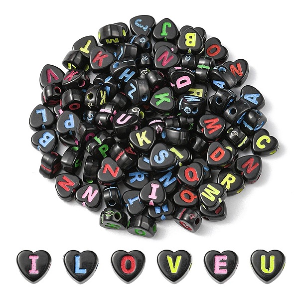 

PandaHall Craft Style Acrylic Beads, Horizontal Hole, Heart with Random Mixed Letters, Mixed Color, 6.5x6.5x4mm, Hole: 1.5mm Acrylic Heart..., Multicolor