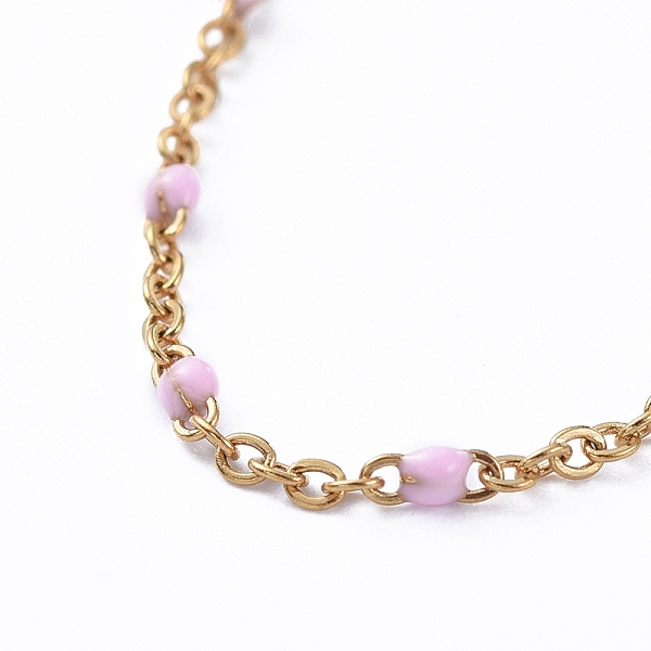 

PandaHall 304 Stainless Steel Cable Chain Bracelets, with Enamel and Lobster Claw Clasps, Golden, Pink, 7-5/8 inch(19.3cm) 304 Stainless...
