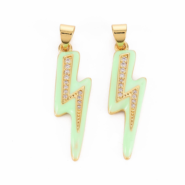 

PandaHall Brass Micro Pave Clear Cubic Zirconia Pendants, with Enamel, Nickel Free, Real 16K Gold Plated, Lightning, Honeydew, 29x8.5x2.5mm..., Green