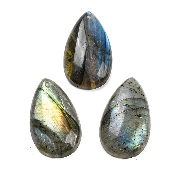 

PandaHall Natural Labradorite Pendants, Teardrop Charms, 30x18x6~7mm, Hole: 1.6mm Labradorite Teardrop