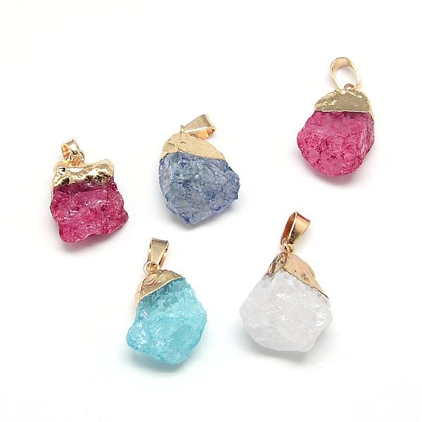 

PandaHall Natural Quartz Crystal Pendants, with Golden Tone Iron Findings, Dyed, Nuggets, Mixed Color, 18~25x16~17x10~14mm, Hole: 4x6mm..., Multicolor
