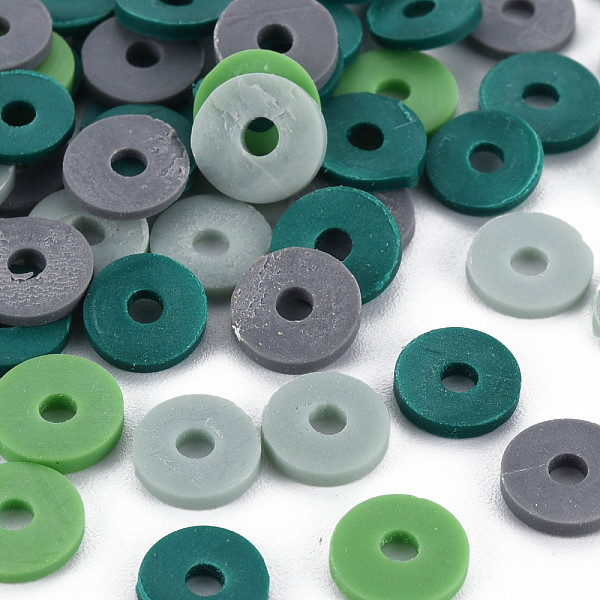 

PandaHall 4 Colors Handmade Polymer Clay Beads, Heishi Beads, Disc/Flat Round, Dark Sea Green & Aqua & Gray & Teal, 8x0.5~1.5mm, Hole: 2mm...