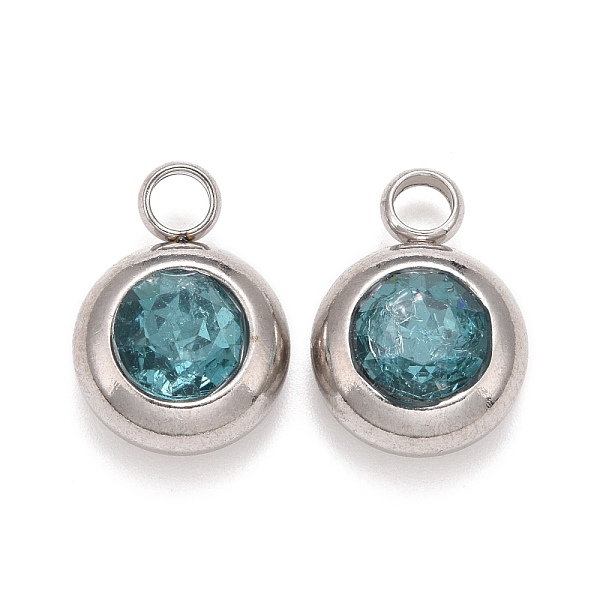 

PandaHall 304 Stainless Steel Charms, Flat Round with Glass Rhinestone, Stainless Steel Color, Teal, 14x10x6mm, Hole: 2.5mm Stainless..., Cyan