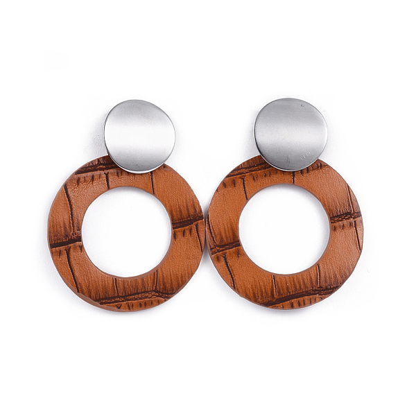

PandaHall PU Leather Dangle Stud Earrings, with 304 Stainless Steel Stud Earring Findings, Ring, Chocolate, 57mm, pin: 0.8mm 304 Stainless..., Brown